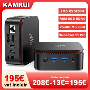 KAMRUI 미니 PC AMD Ryzen 3 3250U 8GB DDR4 256GB M.2 SSD 윈도우 11 프로 WiFi5 듀얼 4K 디스플레이 데스크탑 컴퓨터 (사무용/비즈니스용)