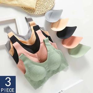 3 개/몫 편안한 라텍스 브래지어 원활한 여성 속옷 레이스 패드 조끼 자르기 탑 여성 브래지어와 Bralette를 밀어