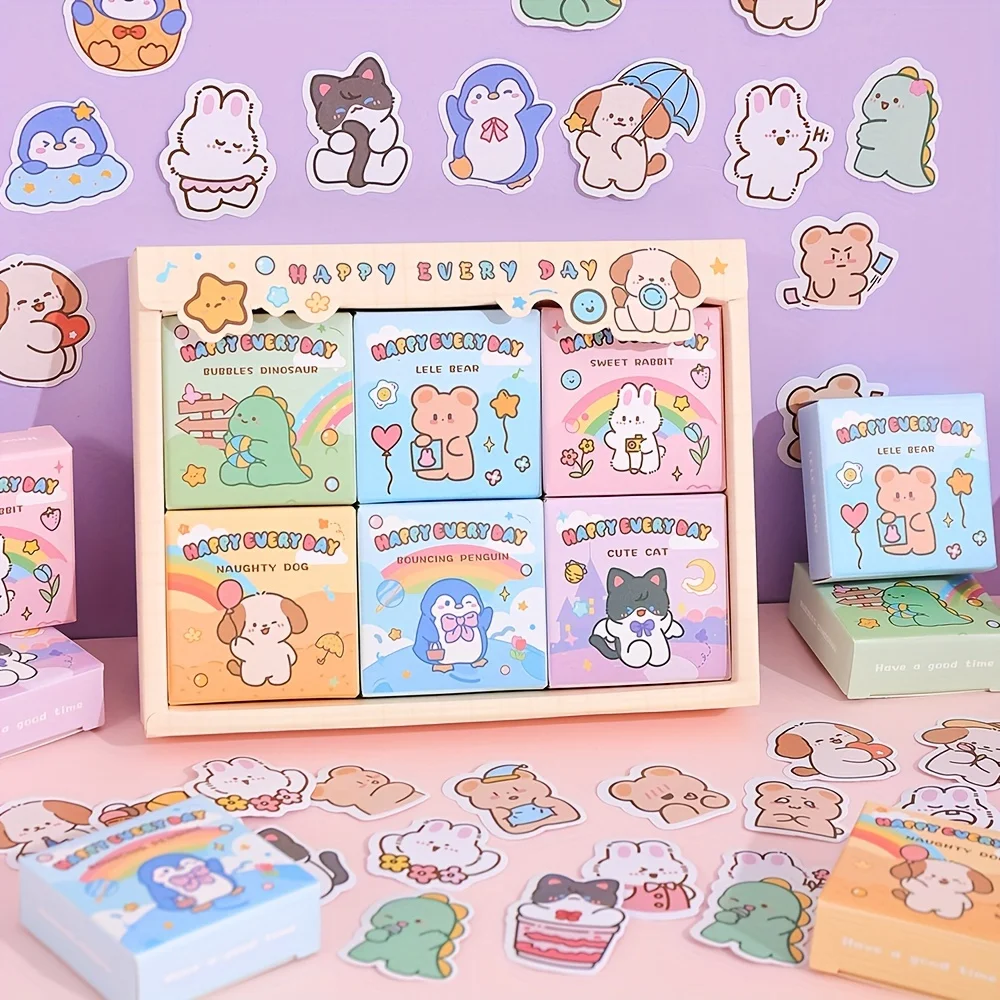 귀여운 만화 동물 와시 스크랩북 스티커 세트, 장식 DIY 아트 공예, 저널링 미적 스티커 용품, 300 시트