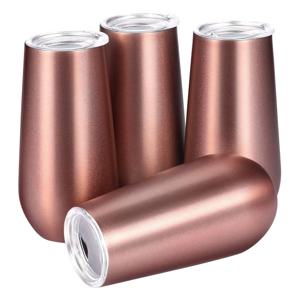 뚜껑이 달린 스테인레스 절연 와인 텀블러, 휴대용 계란 모양 컵, 패션 선물 컵, 6 온스 로즈 골드, 4 팩