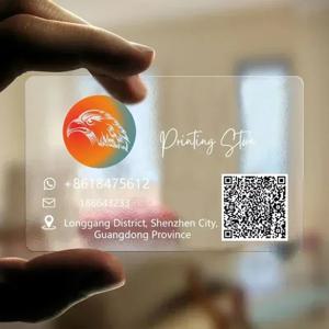 100/200/500 PCS 투명 PVC 명함 다채로운 인쇄 맞춤형 로고 텍스트 감사 카드 무료 디자인 0.38mm