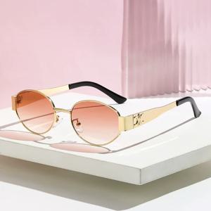 여성과 남성을위한 럭셔리 디자이너 브랜드 선글라스 타원형 금속 프레임 남여 안경 세련된 글래머 안경 레트로 골드 가장자리 타원형