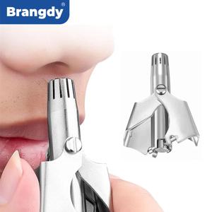 Brangdy 스테인레스 스틸 코 헤어 트리머 수동 기계 면도기 청소 브러시가있는 빨 수있는 제모 도구