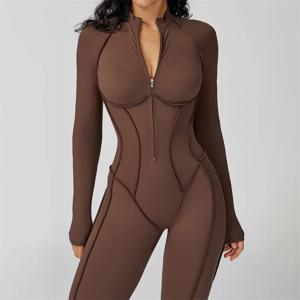 TRY TO BN 체육관 점프 슈트 하프 지퍼 스포츠 스트라이프 피트니스 바디 슈트 원피스 운동 Activewear 스타킹 여성 정장 요가 의류
