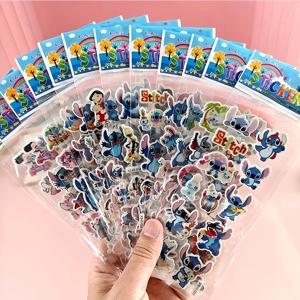 12pcs 디즈니 만화 스티치 버블 스티커 어린이를위한 귀여운 애니메이션 3D 푹신한 대량 데칼 방수 어린이 보상 스티커 선물