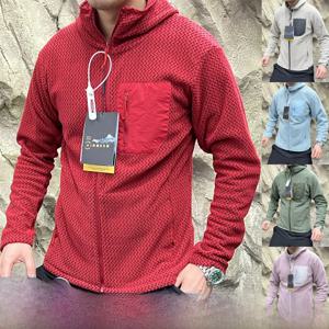 R1 시리즈 웨이브 패턴 플리스 아웃도어 재킷 남녀공용 후드 오픈 가디건 따뜻한 두꺼운 긴팔 폴리에스터 섬유