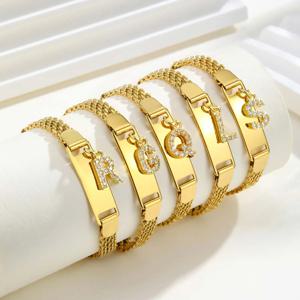 여성용 맞춤 각인 ID 이름 팔찌, 이니셜 A-Z 알파벳 펜던트 스테인리스 스틸 주얼리 선물