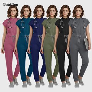 니아힌 수술복 의료 간호사 스크럽 바디수트 여성 뷰티 살롱 작업복 클리닉 의사 간호 스크럽 조깅 점프수트