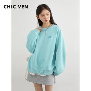 CHIC VEN 여성 스웨트셔츠 루즈 캐주얼 신상품 O넥 래글런 소매 긴팔 여성 상의 풀오버 봄 가을 2025