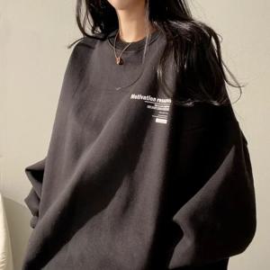 여성용 오버사이즈 봄 후드티 긴팔 캐주얼 레터 프린트 루즈 풀오버 하라주쿠 스웨트셔츠