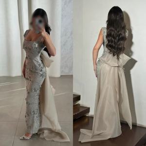 맞춤 제작된 고급스러운 파티 아플리케 맞춤형 행사용 오프숄더 스트레이트 롱 드레스 반짝이는 이브닝 드레스