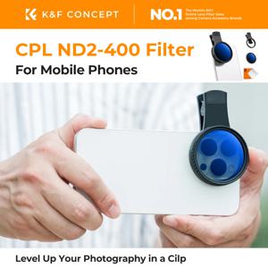 K&F CONCEPT 스마트폰 카메라 렌즈용 52mm 클립온식 조절 가능 1～9스톱 ND 2-400 또는 CPL 필터 키트 아이폰 16 15 프로 삼성 샤오미 호환