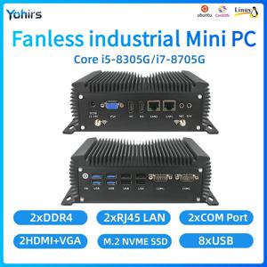 요히르스 팬리스 산업용 미니 PC 인텔 코어 I5 8305G i7 8705G 2x기가비트 2xDB9 RS232 2xLAN 8xUSB 2xHDMI VGA WiFi 윈도우11 리눅스