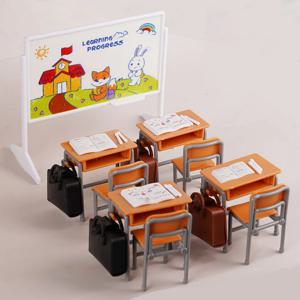 1세트 1:12 인형집 미니어처 책상 의자 책가방 모델 칠판 교실 장식 장난감 인형집 액세서리