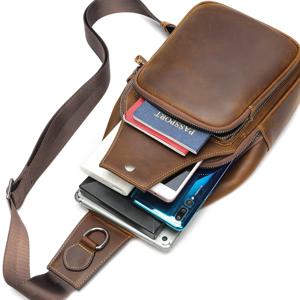 남성용 다기능 천연 가죽 크로스백 탑 레이어 소가죽 대용량 캐주얼 방수 가슴 가방 (가을용)