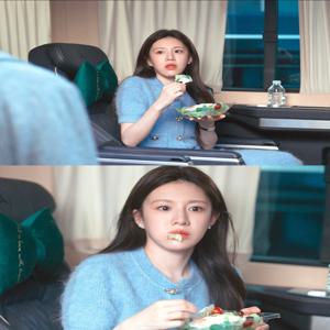 하이윤 블루 니트 오픈 가디건 세트 우아한 분위기 연예인 다이어리 러브 트랜스레이션 패셔너블한 봄 컬렉션