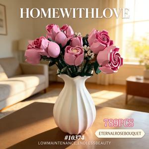 기술 신기술 로맨틱 꽃다발 핑크 장미 모델 789Pcs 10374 빌딩 블록 세트 소녀에게 적합 어머니의 날을 위한 레이디 선물
