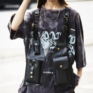 레트로 스팀펑크 숄더 하네스 백 빈티지 PU 가죽 휴대폰 지갑 더블 폰 케이스 실용적인 더블 숄더 파우치