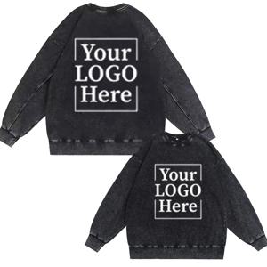 남성 맞춤 프린트 코튼 워싱 라운드넥 350g 스포츠웨어 세트, 루즈핏 레트로 힙합 오버사이즈 스포츠웨어 세트