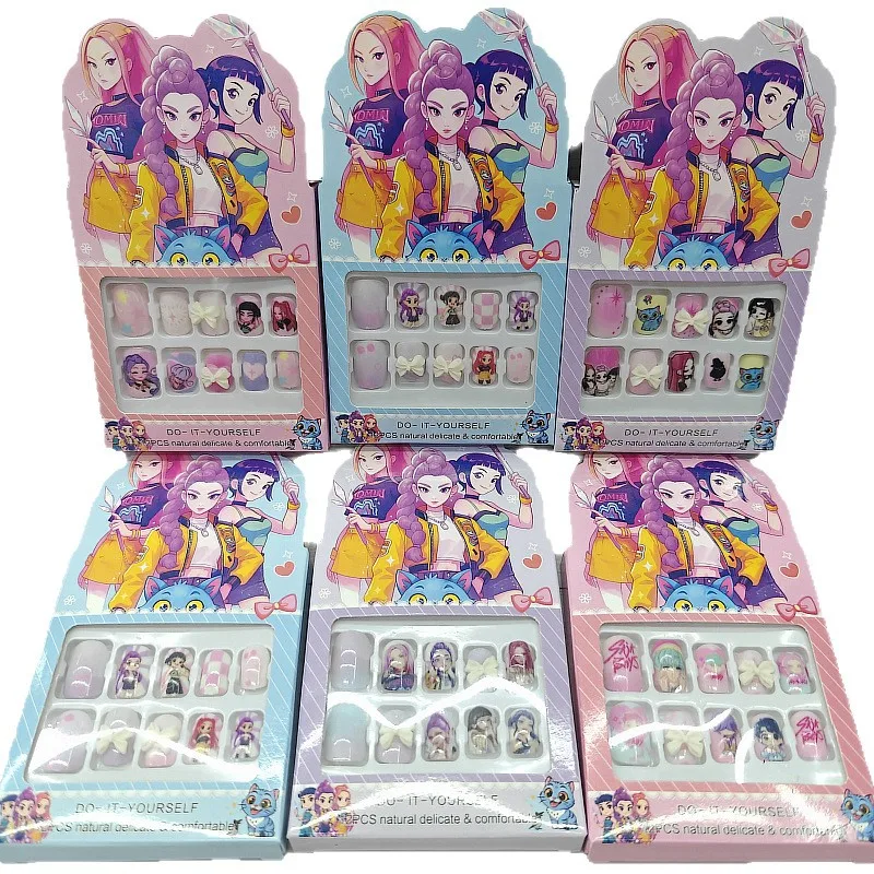 Kpop 키즈 네일 스티커 장난감 걸그룹 부티크 만화 DIY 풀 커버 웨어러블 네일 아트 패치 어린이 생일 선물 장난감