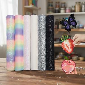 6피스 비즈 아트 키트: 레인보우 글리터 원단, 다리미로 붙이는 비즈, 베이킹 페이퍼 및 다리미로 붙이는 원단 세련된 공예 키트 수제 장난감