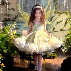 여아용 녹색 꽃 요정 드레스 여아용 고급 정장 가운 플라워 걸 드레스 플라워 걸 의상