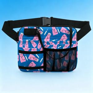 보라색 고양이 프린트 의료용 허리 가방 – 간호사, 의사, 애완동물 관리 전문가를 위한 다용도 포켓 수의사 도구 파우치