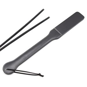 이중 레이어 가죽 패들 라이딩 크롭 플로거, 긴 손잡이 말채찍 스파이크, 5.5cm 넓은 스팽킹 패들 슬래퍼, 45cm