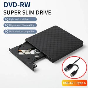 외장 DVD 드라이브 USB 3.0 휴대용 슬림 광학 드라이브 버너 리더 플레이어 트레이 타입 노트북 PC 컴퓨터용