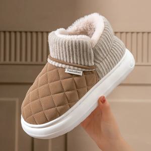 겨울용 두꺼운 밑창 미끄럼 방지 따뜻한 면 신발, 양털 가방과 외부 착용용 면 슬리퍼