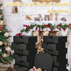 뚜껑과 리본이있는 4pcs 블랙 선물 상자 신부 들러리 제안 초콜릿 쿠키 선물 포장 상자 생일 크리스마스 파티 선물