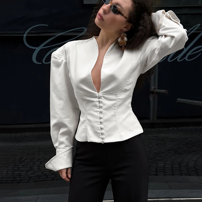 토르노바 2026 가을 신상 허리라인 블레이저 코트 여성 V넥 긴소매 버튼 슬림 숏 코트 패션 오피스룩 블레이저