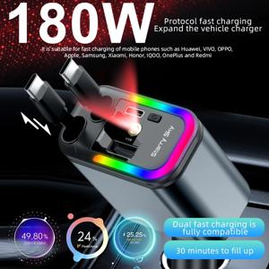 4-in-1 차량용 충전기, 2개의 수납식 케이블, 180W 고속 충전기, 스타라이트 포함 IOS 및 안드로이드 폰용 차량용 충전기