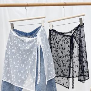 INS Blogger 레이스 레이어드 거즈 스커트 Y2k streetwear 앞치마 랩 스커트 레이스 업 매칭 바지 매운 소녀 쌓인 y2k 랩 스커트