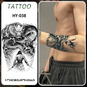 사무라이와 드래곤 방수 임시 문신 스티커, 1-2주 동안 지속되는 방수, 반영구적 가짜 문신