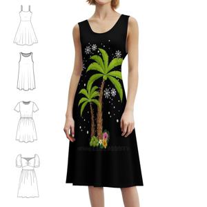 열대 하와이 조명 크리스마스 야자수 코코넛 스윗하트 넥라인 드레스 여성을위한 우아한 여름 파티 드레스 크리스마스