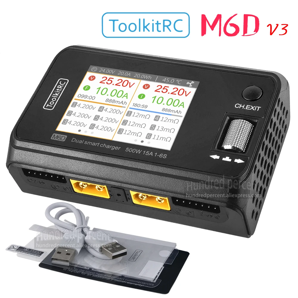 ToolkitRC M6D V3 충전기 블랙 DC 500W 지능형 듀얼 채널 1S 2S 3S 4S 5S 6S 장난감 모델 자동차 리튬 배터리 고속 충전
