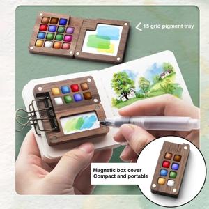 새로운 미니 수채화 물감 세트 휴대용 포켓 아티스트 여행용 미술 그림 키트 클립 포함 나무 8/15 그리드 박스 미니어처 컬러 세트