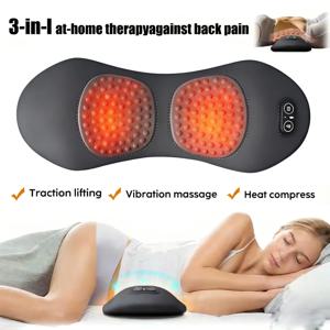 3 in 1 전기 요추 지지 베개, 높이 조절 가능, 평평하게 누워서 사용 가능, 허리 통증 완화, 허리 지지 베개, 온열 진동 기능