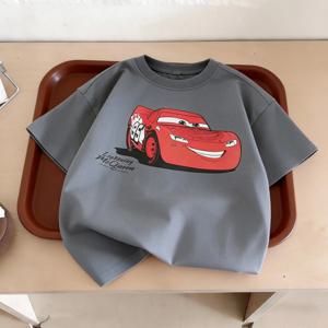 여름 의류 인쇄 만화 자동차 소년 티셔츠 탑 반팔 아동복 라운드 칼라 티셔츠 어린이 의상 티셔츠