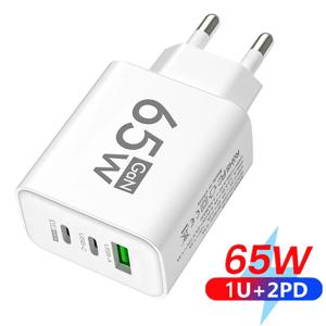 65W GaN 충전기 USB PD 타입-C 고속 충전 3포트 폰 어댑터 QC3.0 아이폰 15 프로 맥스 삼성 갤럭시 호환