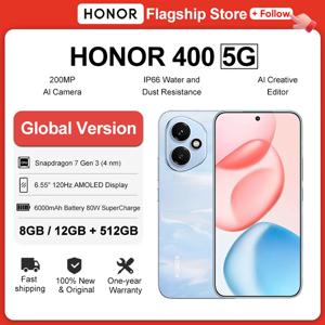 새로운 HONOR 400 글로벌 버전 5G 스마트폰 6.55인치 AMOLED 디스플레이 200MP 카메라 스냅드래곤 7 Gen 3 6000mAh 배터리 80W 슈퍼차지
