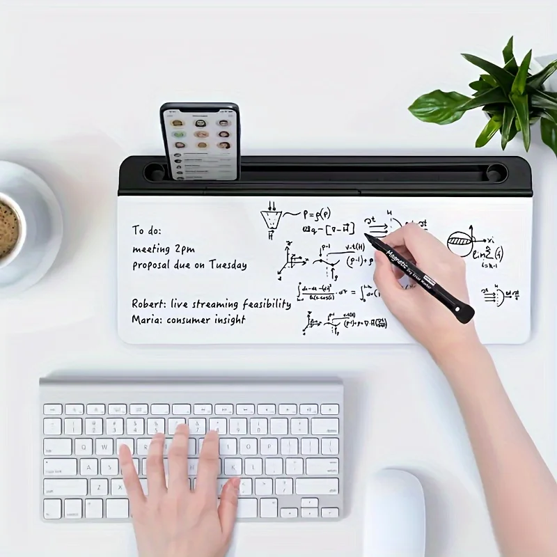 세련된 컴팩트 유리 데스크 화이트보드, 내장형 수납공간, 모던한 강화유리 데스크탑 정리함 및 키보드 홀더, 효율적인 활용