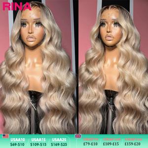 여성용 옴브레 블론드 레이스 프론트 가발, 인모 바디 웨이브, 애쉬 블론드 레이스 프론트 가발, 13x6