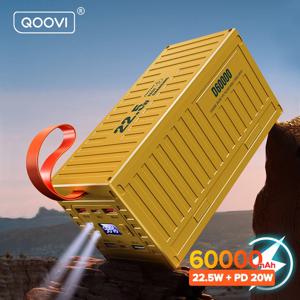 QOOVI 60000mAh 보조베터리 22.5W PD QC 3.0 충전기 보조베터리 대용량 배터리 용량 발전소 iPhone Xiaomi 용 고속 충전