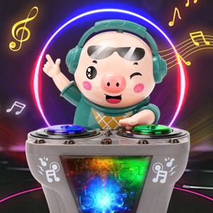 어린이 댄싱 락 DJ 돼지 전기 장난감, 만화 돼지 인형 디스크 스윙, 조명 음악 장난감, 소년 소녀 크리스마스 선물