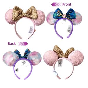 2024 디즈니 공주 미니 마우스 귀 머리띠 여성용 디즈니 랜드 미키 성인/어린이 플러시 스팽글 코스프레 소녀 액세서리