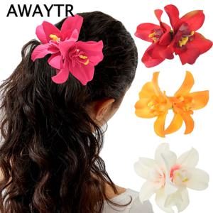 AWAYTR 우아한 보헤미안 꽃 작은 헤어 클립 가짜 꽃 사이드 핀 머리핀 휴가 해변 헤어 액세서리 여성용