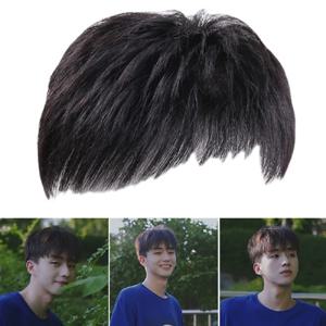 합성 남성 자연 가짜 헤어 피스 검은 거짓 머리 커버 효과적으로 가늘어지는 머리카락을 덮고 남성 클립 온 짧은 머리 가발