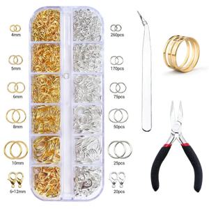쥬얼리 부자재 키트 (오픈 점프 링, 랍스터 클래스프, 훅, 플라이어, 핀셋 포함) DIY 팔찌, 목걸이 제작, 수공예용